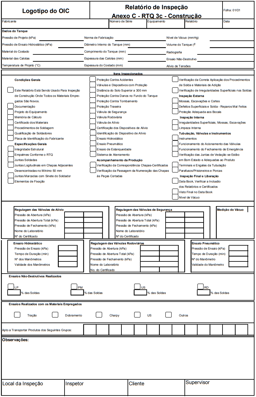Relatório de Inspeção
AnexoC - RTQ 3c - Construção